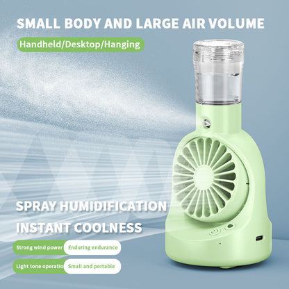 Cooling portable misting handheld fan with detachable water reservoir and adjustable-angle stand Bowlift