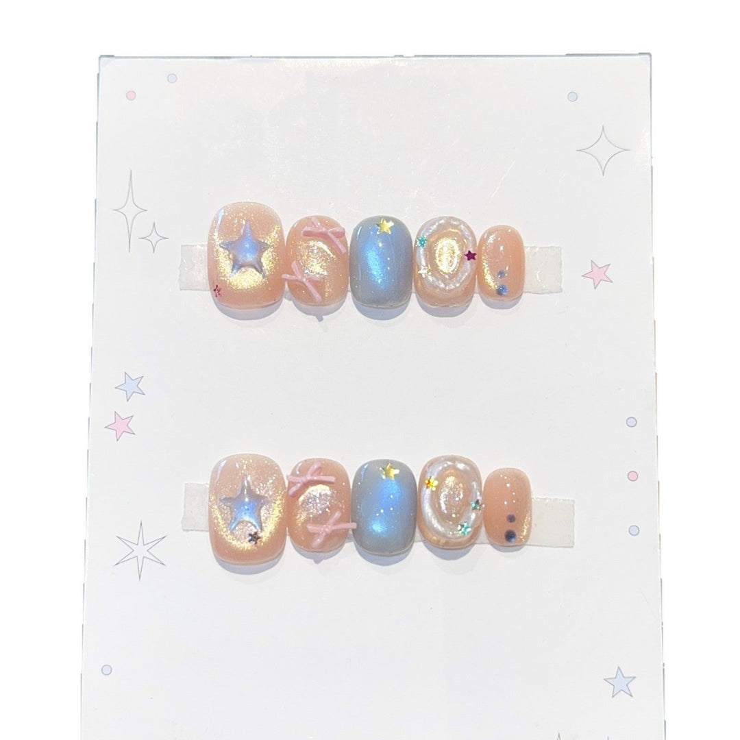 Artificial Nail Set with Sparkling Star and Glitter Motifs Kalsten