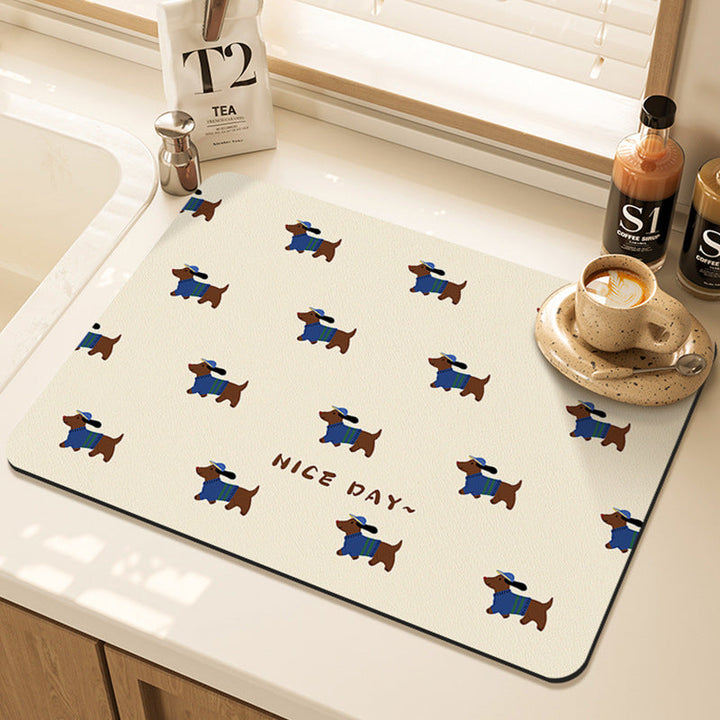 Playful Dog-Themed Kitchen Counter Mat