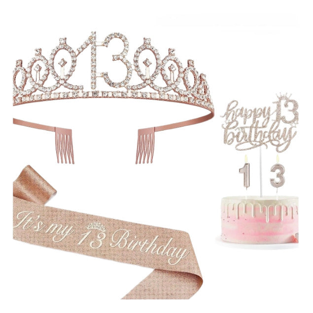 Ladies Glittering 18th Birthday Crown with Festive Sash Kalsten