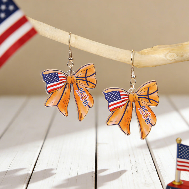 Women's nan patriotic bow dangle acrylic earrings with gold plated hooks and lightweight charm Kalsten