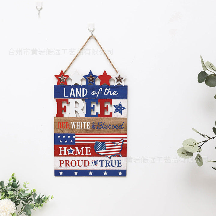 Independence Day rustic distressed wooden wall plaque with rope hanger and layered star accents Kalsten
