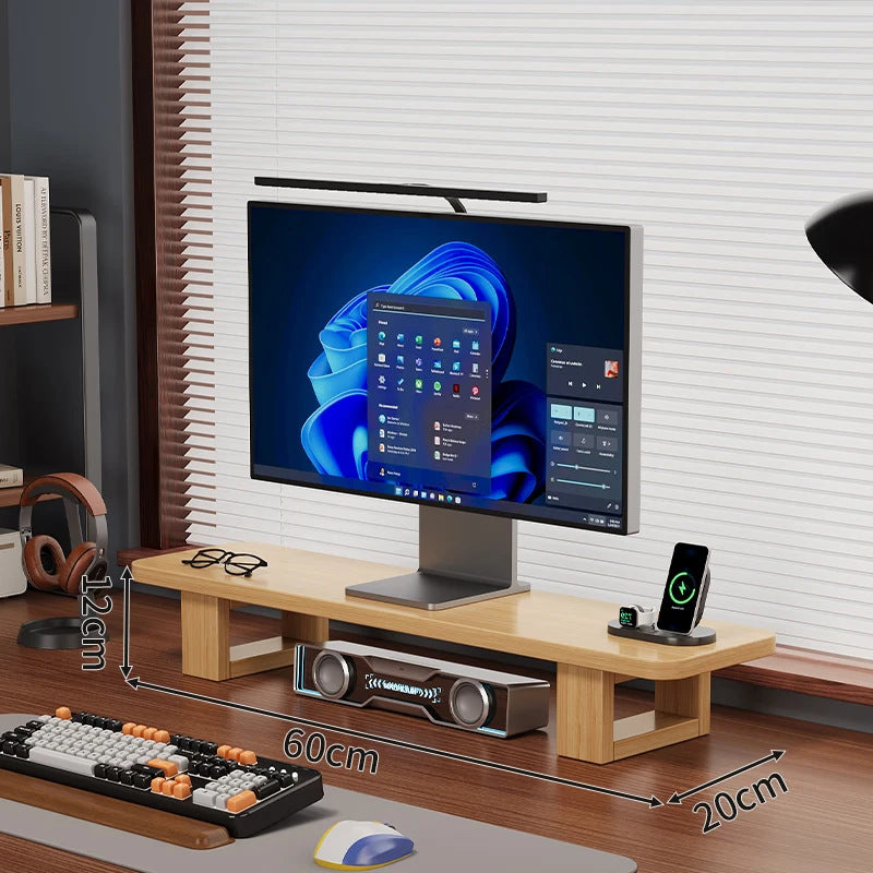 Modern Wooden Monitor Stand with Cable Management Kalsten
