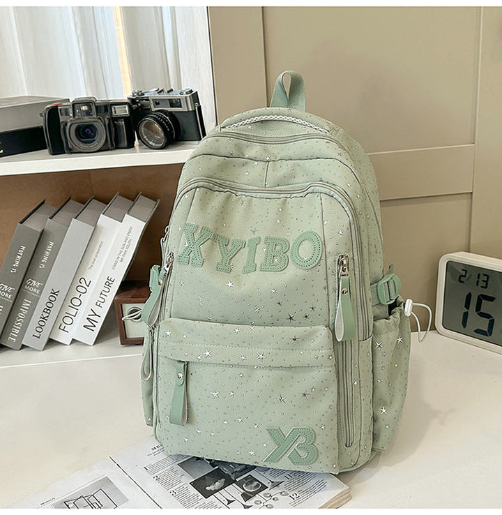Multi-Pocket Star-Embellished School Backpack
