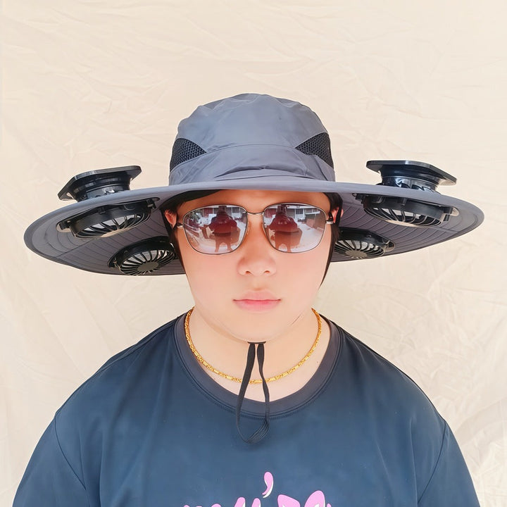Wide-brimmed sun hat with detachable swivel solar fans and adjustable chin strap Kalsten