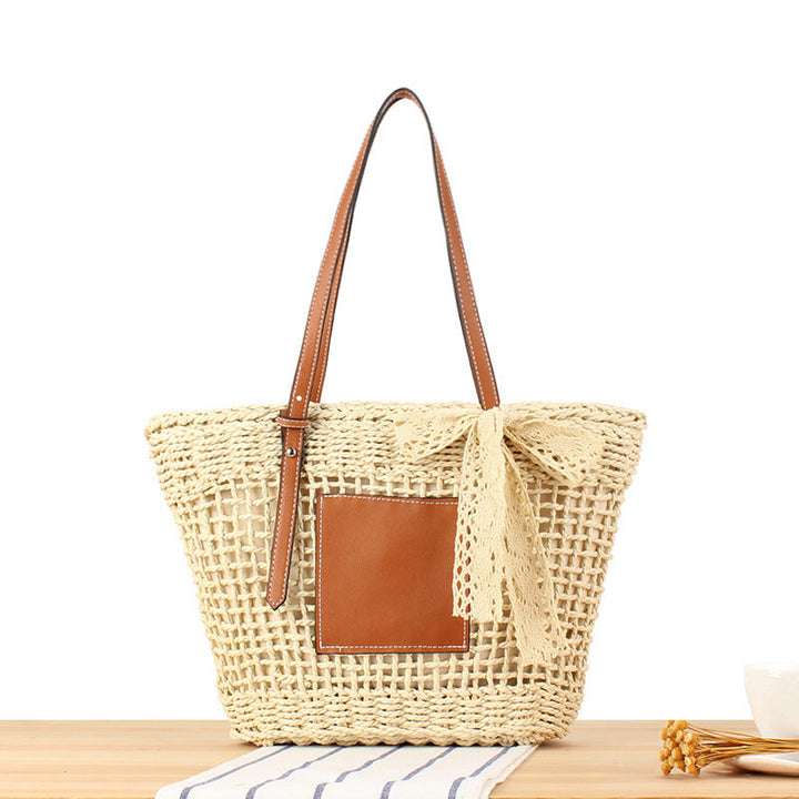 Elegant Braided Raffia Bag with Leather Accent Kalsten
