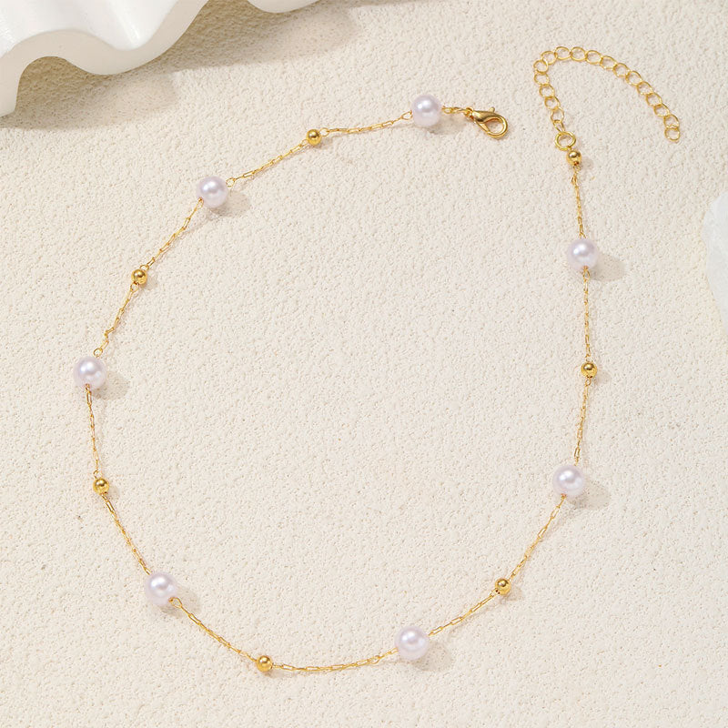 Elegant Pearl and Gold Chain Necklace Kalsten