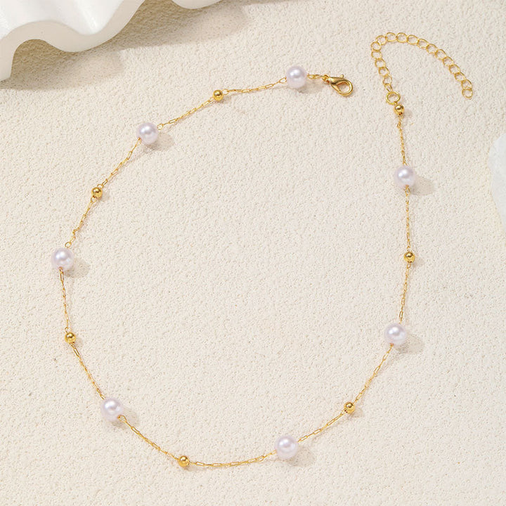 Elegant Pearl and Gold Chain Necklace Kalsten