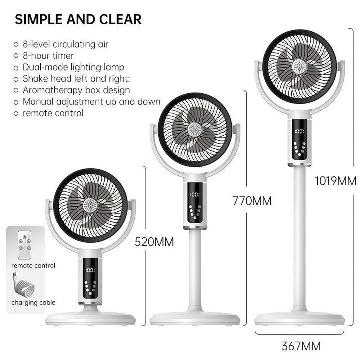 Unisex nan height-adjustable oscillating rechargeable pedestal fan with digital LED display remote and aromatherapy Kalsten