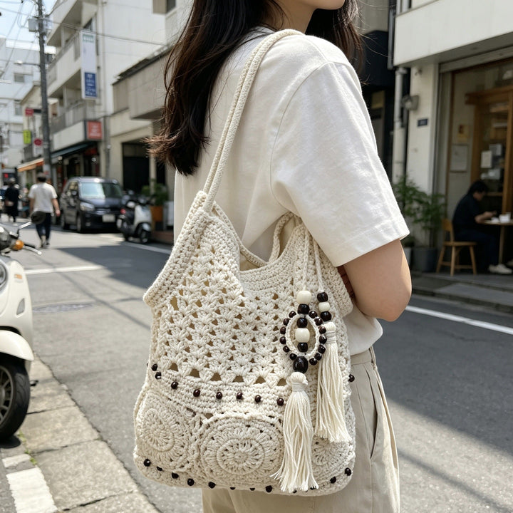 Fashionable Macramé Bag with Detailed Bead Decoration Kalsten