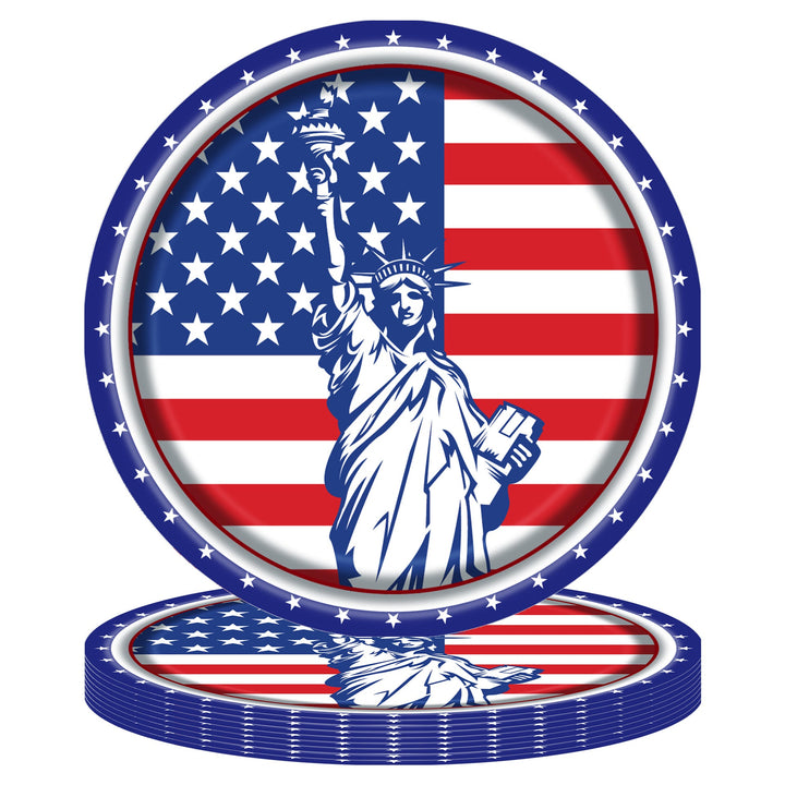 Unisex disposable paper plate with American flag design and Statue of Liberty illustration Kalsten