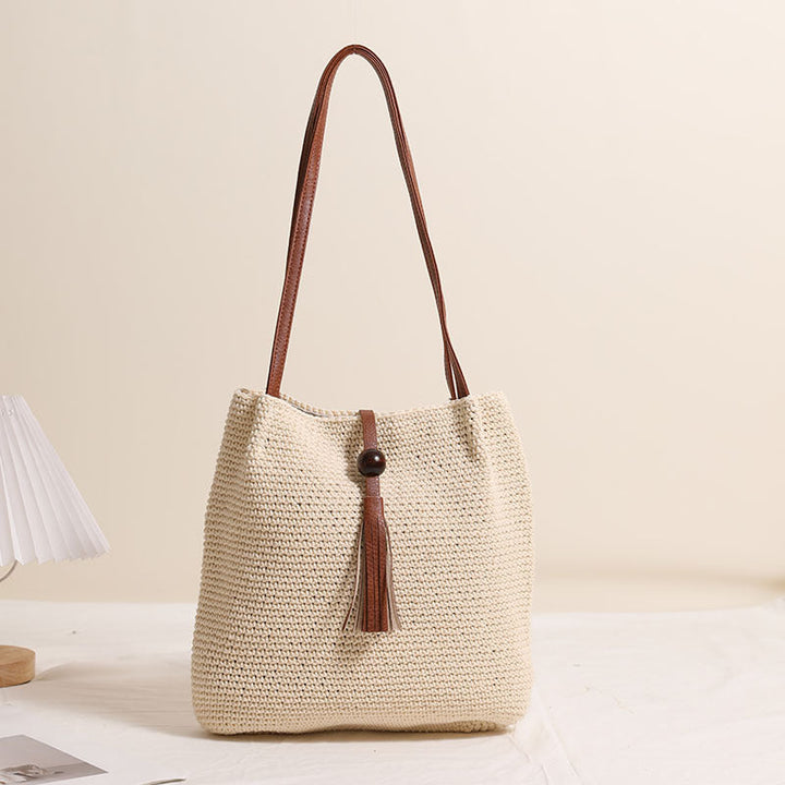 Hand-crocheted shoulder bag with leather details Kalsten