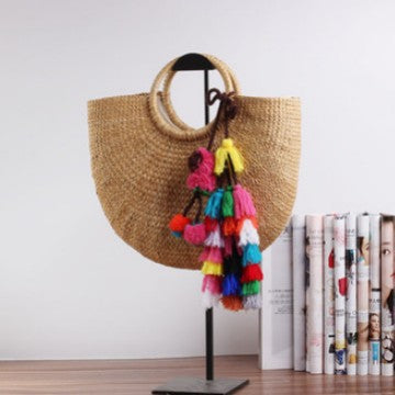 Handcrafted straw bag with colorful tassels Kalsten