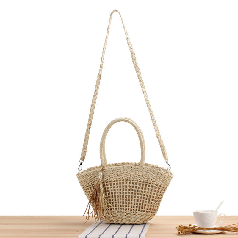 Elegant Bast Shoulder Bag with Tassels and Reinforced Handle Kalsten