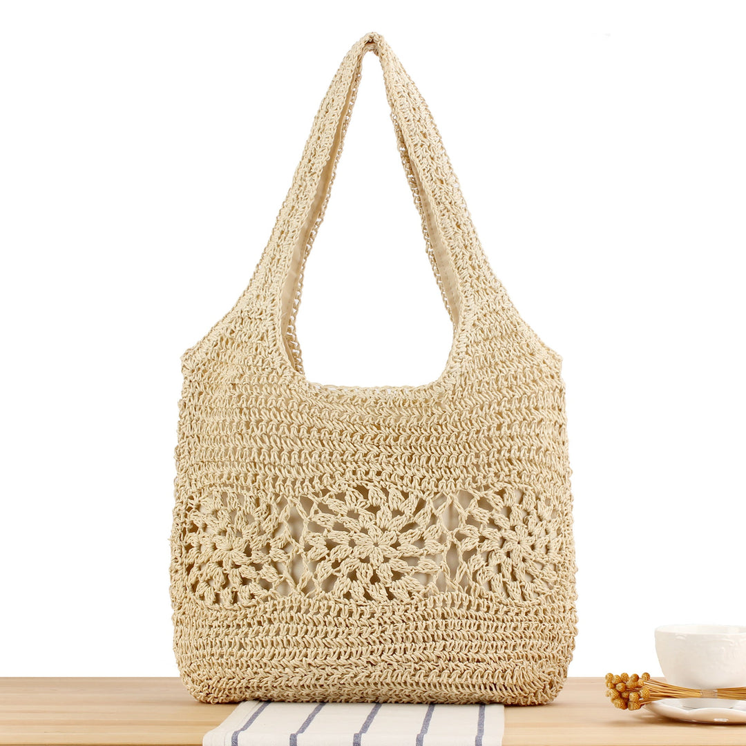 Versatile straw shoulder bag with floral details Kalsten