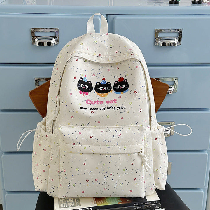 Cute Cat-Themed Multi-Pocket School Backpack