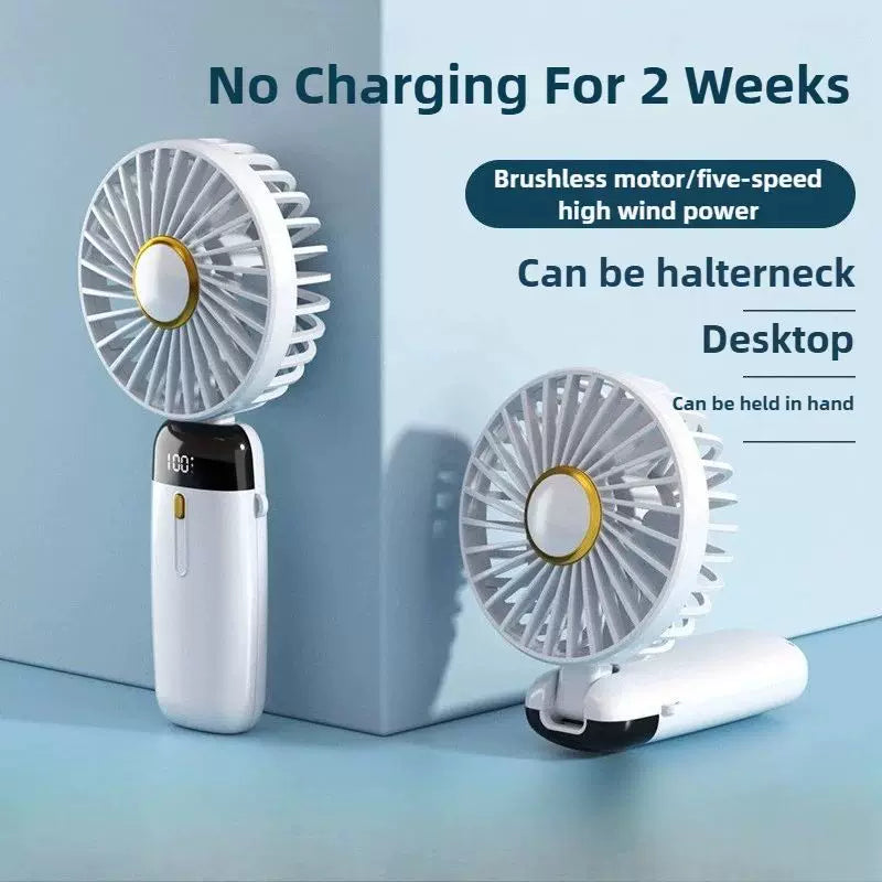 Unisex One Size Foldable Rechargeable Hand Fan with Multiple Speeds LED Display Removable Charging Base Kalsten