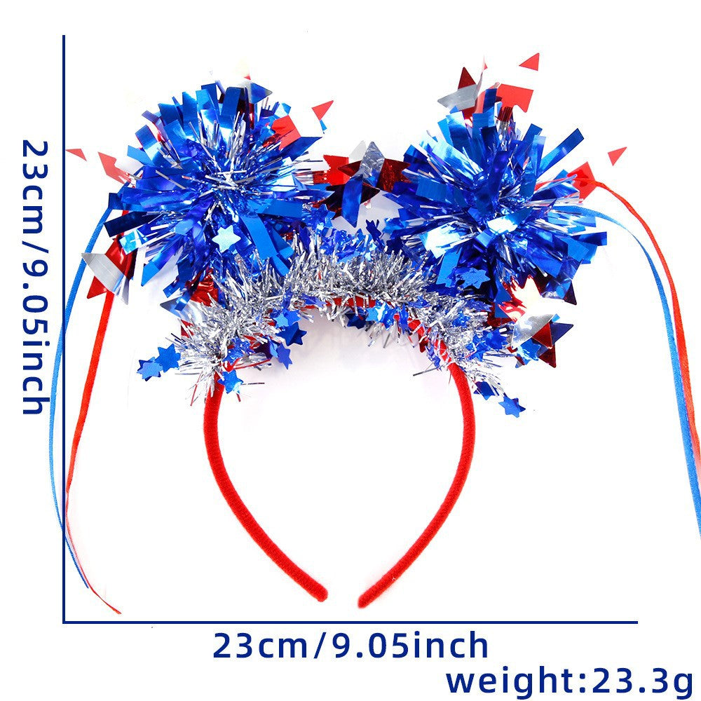 Unisex nan eye-catching party headband with attached pom poms, star tinsel, and small flag pendants Kalsten