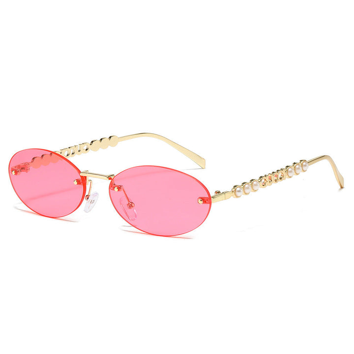Women's fashionable sunglasses with oval frame and pearl-embellished temples Kalsten