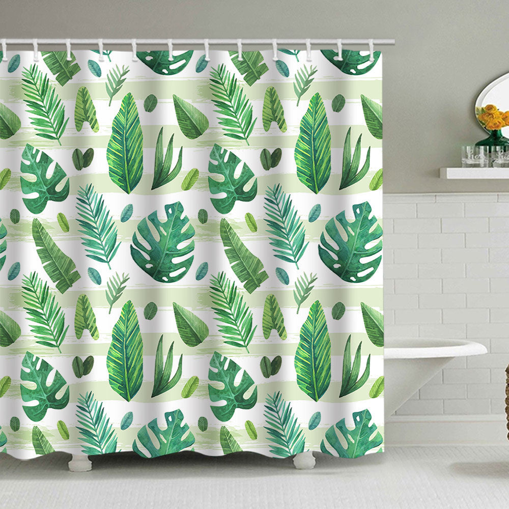 Tropical Leaf Print Shower Curtain Kalsten