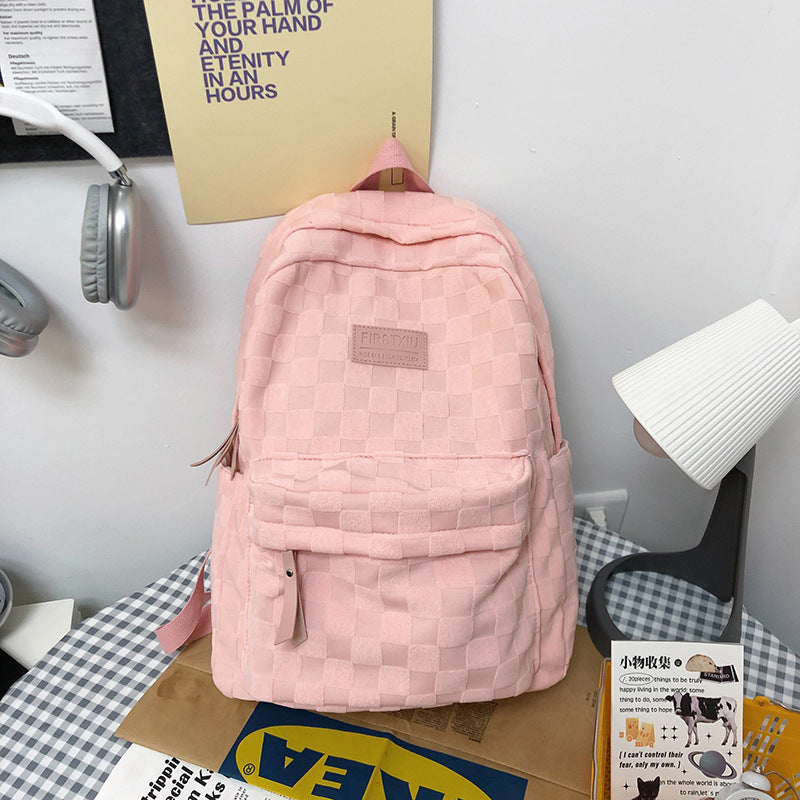 Checkered Textured School Backpack Kalsten
