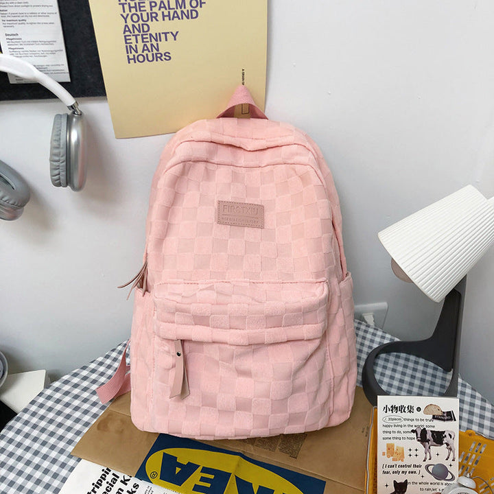 Checkered Textured School Backpack Kalsten