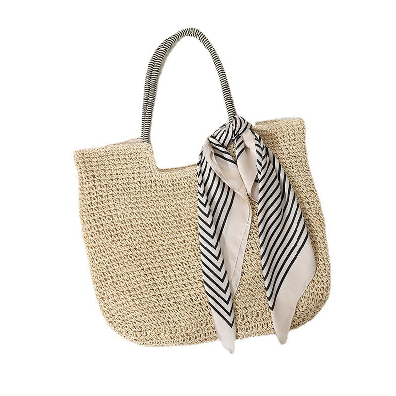 Handmade Massive Shopping Bag Made of Natural Material with Fashionable Scarf Kalsten