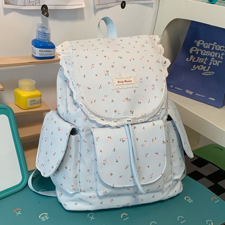 Floral Print Ruffled School Backpack