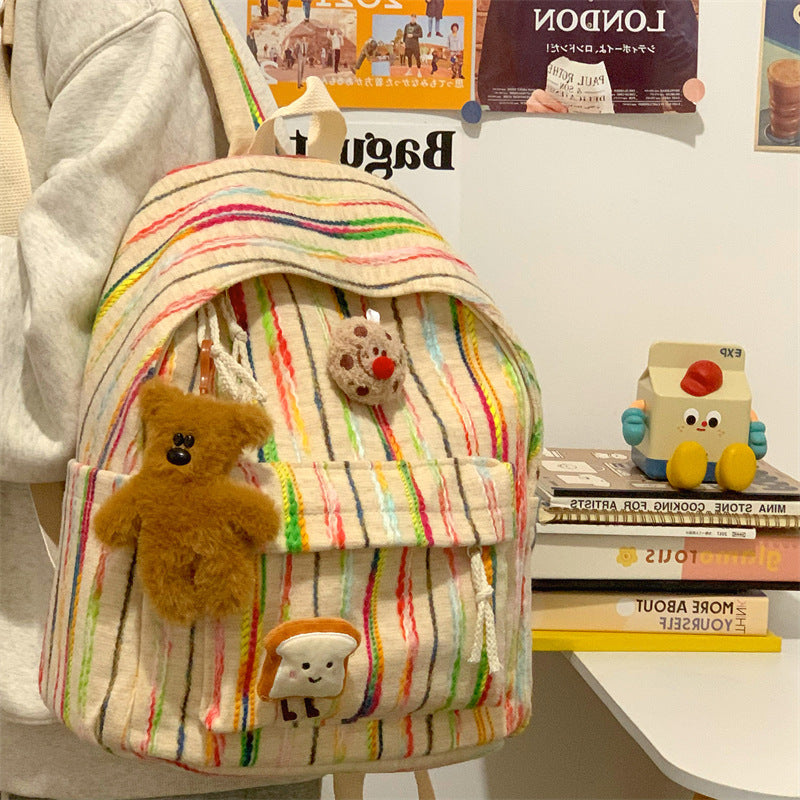 Colorful Striped Fabric School Backpack Kalsten