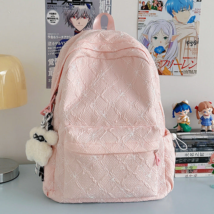 Embroidered Textured School Backpack
