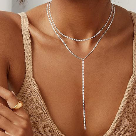 Layered Rhinestone Drop Necklace Kalsten