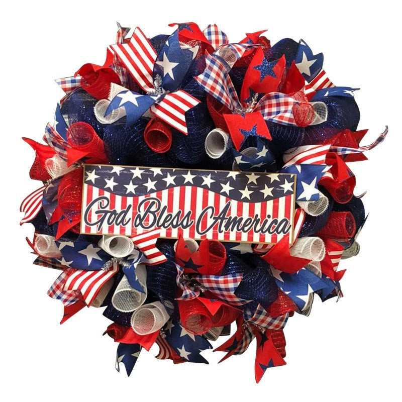 Unisex decorative country house door wreath with overlapping wooden stars and multiple ribbon bows Kalsten