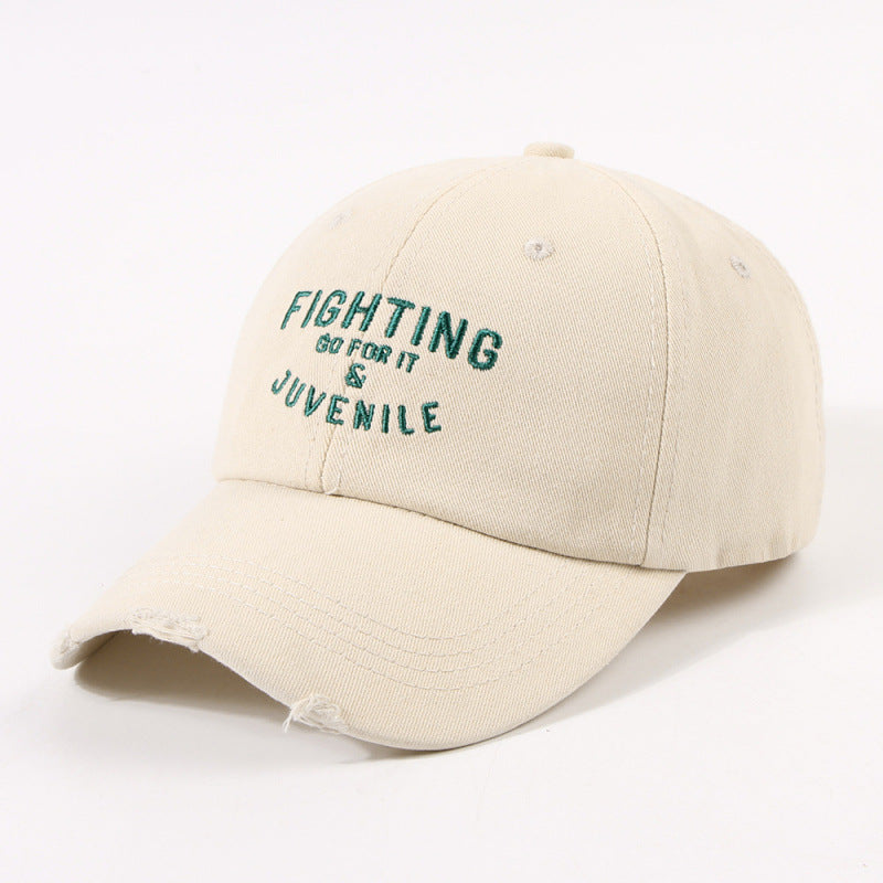 Women's Distressed Cotton Cap with Motivational Embroidery Kalsten