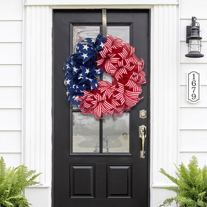 Unisex nan Americana star and stripe mesh front door wreath with full-bodied deco ribbon and over the door hanger Kalsten