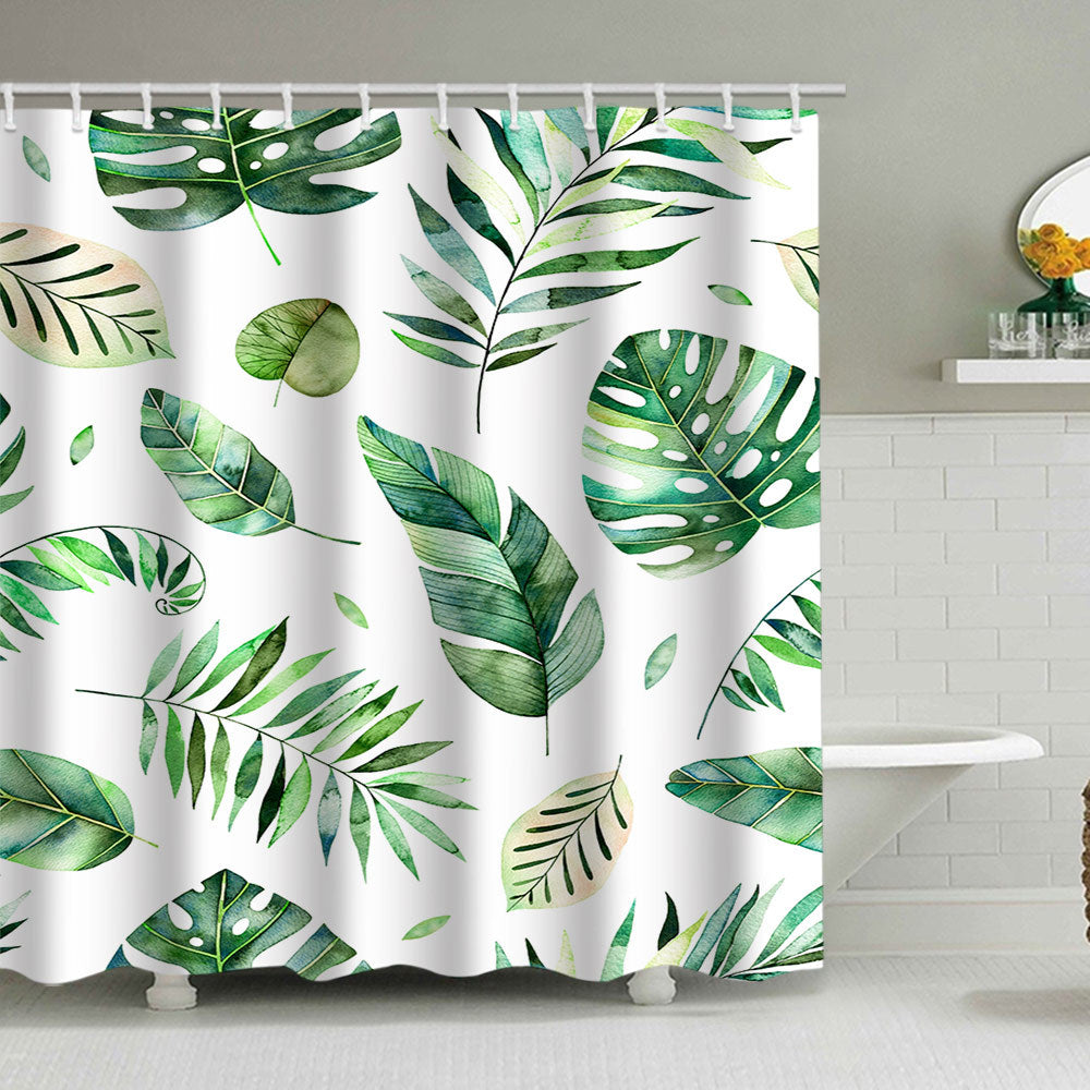 Tropical Leaf Print Shower Curtain Kalsten