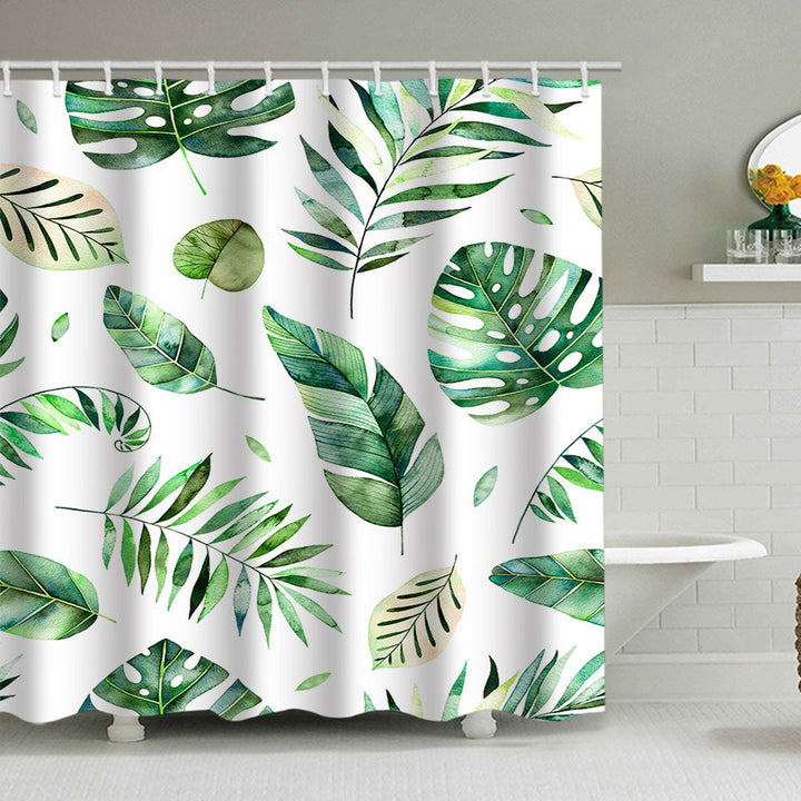 Tropical Leaf Print Shower Curtain Kalsten