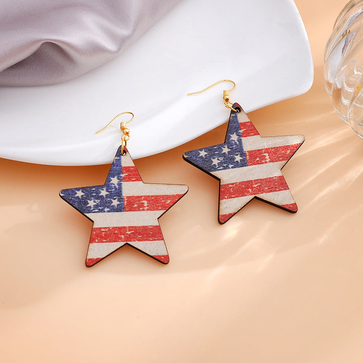 Women's nan star-shaped patriotic wooden dangle earrings with distressed flag print Kalsten