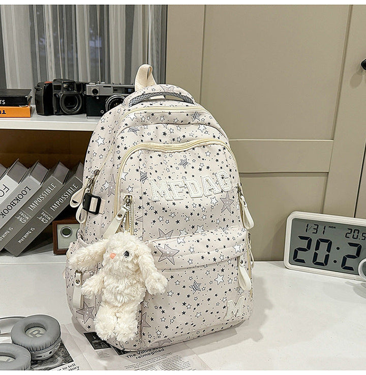 Multi-Pocket Star-Print School Backpack