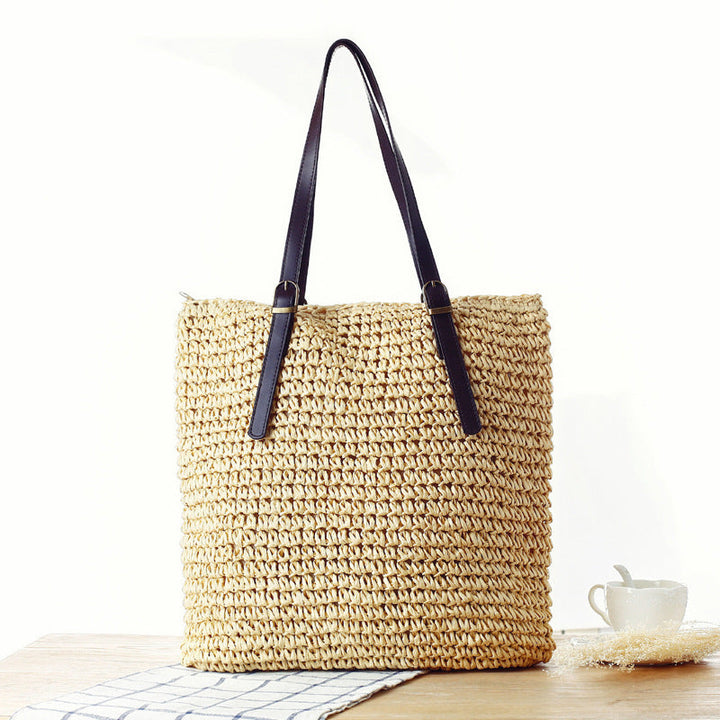 Braided Beach Bag with Sturdy Leather Handles Kalsten