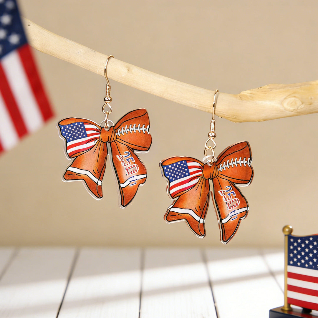 Women's nan patriotic bow dangle acrylic earrings with gold plated hooks and lightweight charm Kalsten