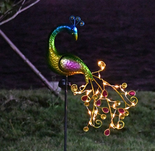 Decorative Metal Peacock Garden Stake Sculpture With Integrated LED Fairy Lights And Weatherproof Outdoor Stake Kalsten