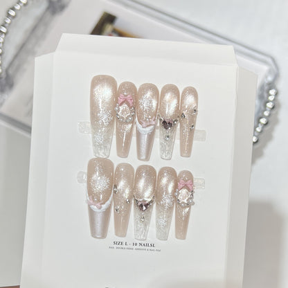 Decorative Stiletto Press-On Nail Set with Rhinestone and Glitter Accents Acalora