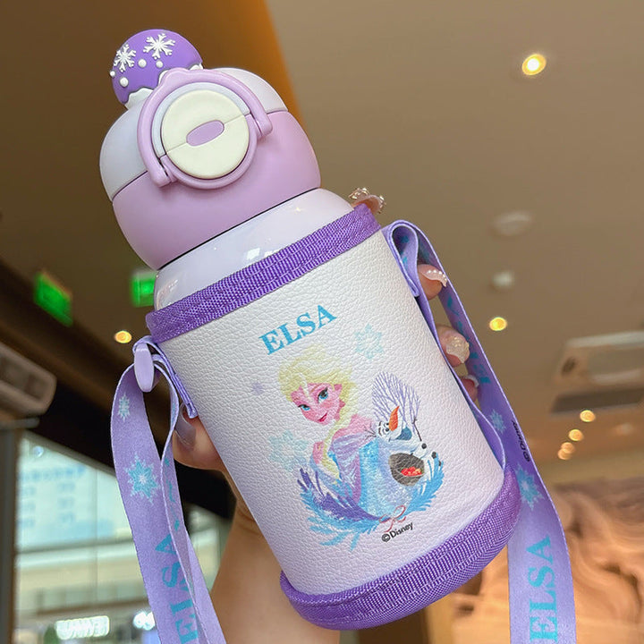 Women's Insulated Water Bottle with Cute Rabbit Design and Practical Carry Strap Kalsten