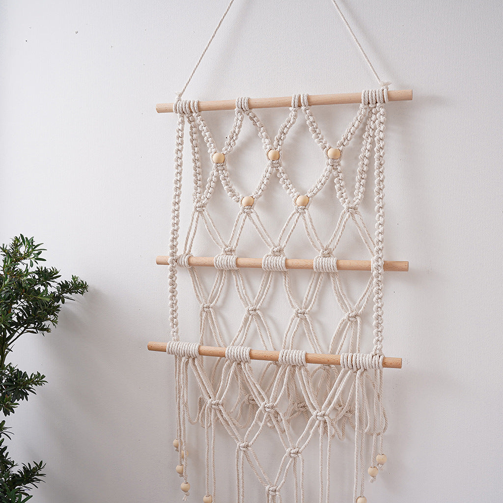Macrame Wall Hanging with Natural Wood Accents Acalora