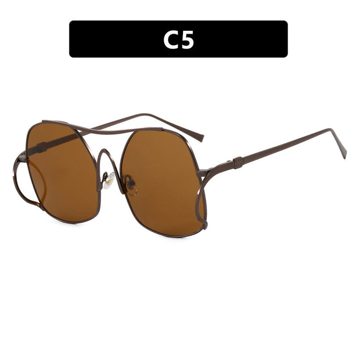 Women's geometric sunglasses with narrow metal frame and brown lenses Kalsten