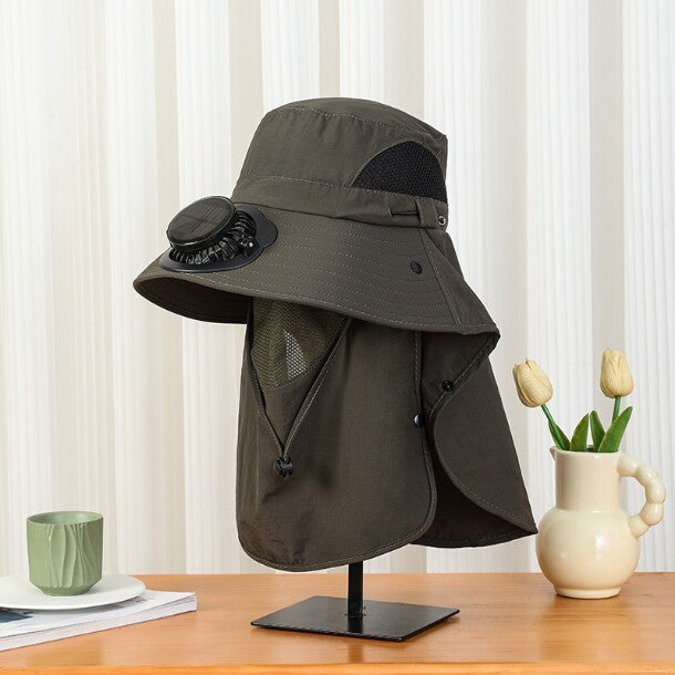 UV-Protect-Sun Hat with removable face and neck protection, integrated solar fan and breathable mesh Kalsten
