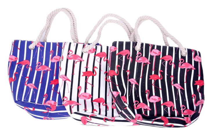 Beach bag with flamingo pattern and sturdy rope handles Kalsten