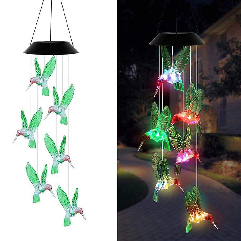 Solar-Powered Hanging Hummingbird LED Wind Chime With Color-Changing RGB Acrylic Birds And Weatherproof Top Kalsten