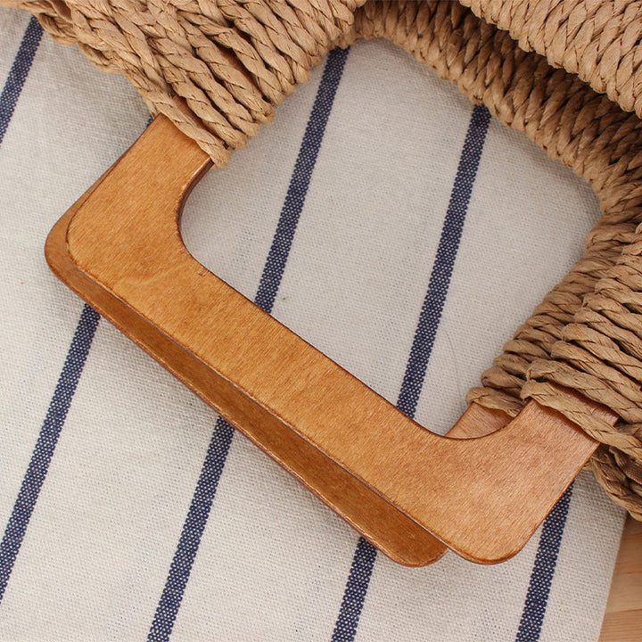 Braided beach bag with wooden handle Kalsten