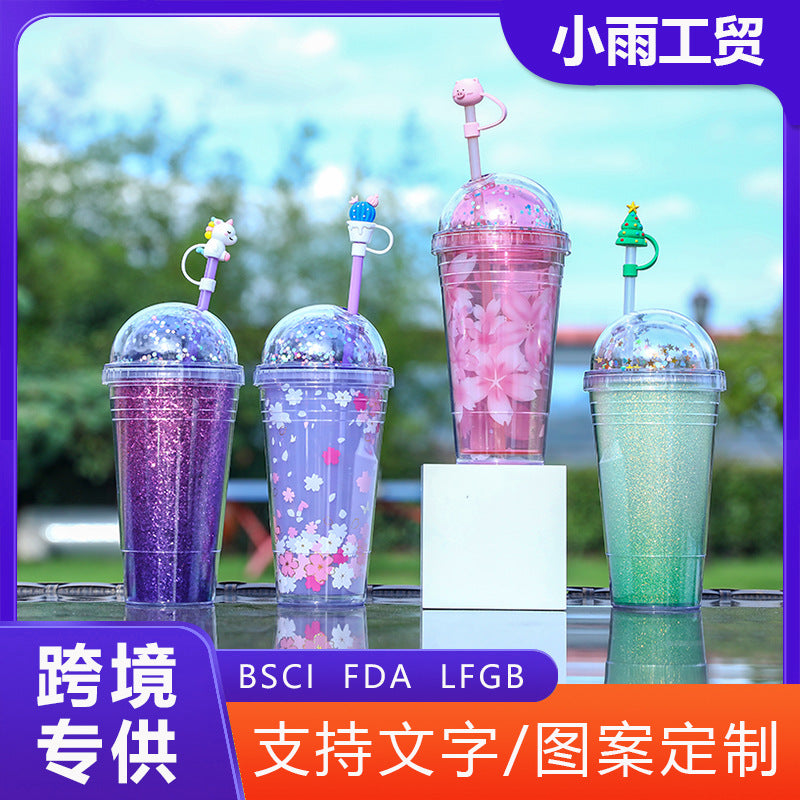 Women's creative drinking cup with decorative lid and integrated straw Kalsten